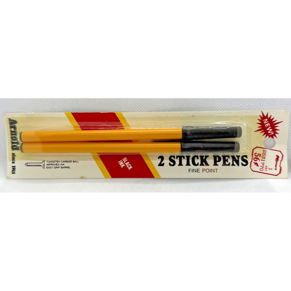 NOS Sealed Vintage Arnold 2 Stick Pens Fine Point Yellow Black